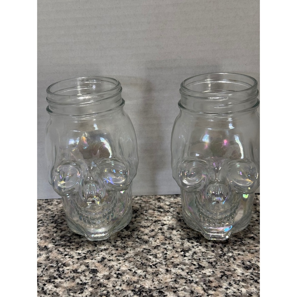 Unbranded Skull Mason Jar 2pc Set Unisex OS Iridescent Gothic Glassware